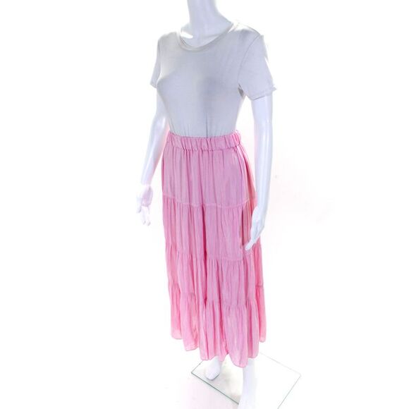 Senlis Womens Light Pink Lined Pull On Midi Tiered Skirt Size S - Picture 2 of 5
